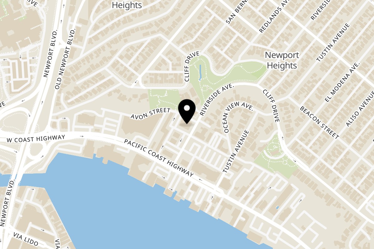 Map showing the location of Go Greek Yogurt Newport Beach on 191 Riverside Ave Unit C in Newport Beach