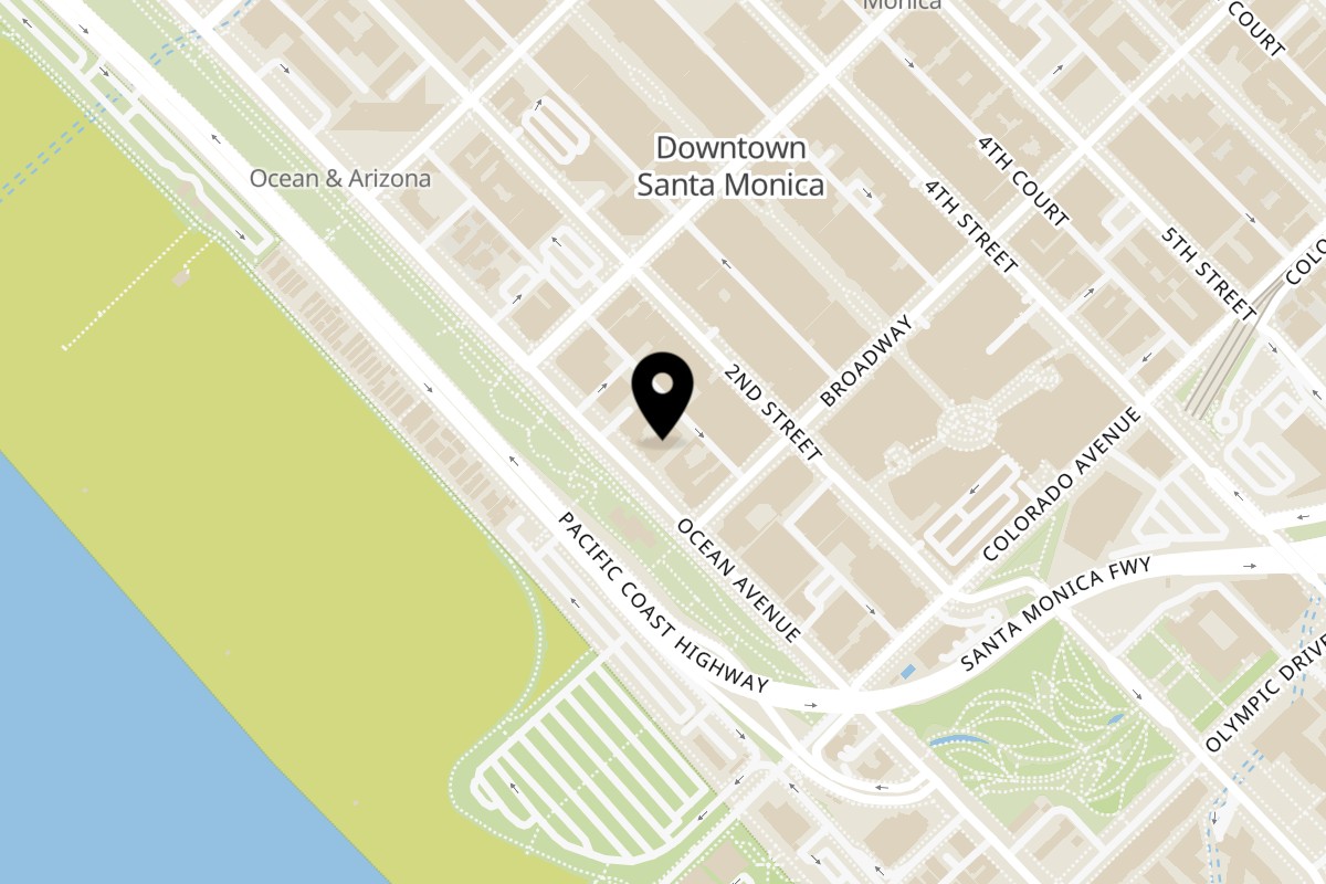 Map showing the location of Go Greek Yogurt santa monica on 1431 Ocean Ave in Santa Monica