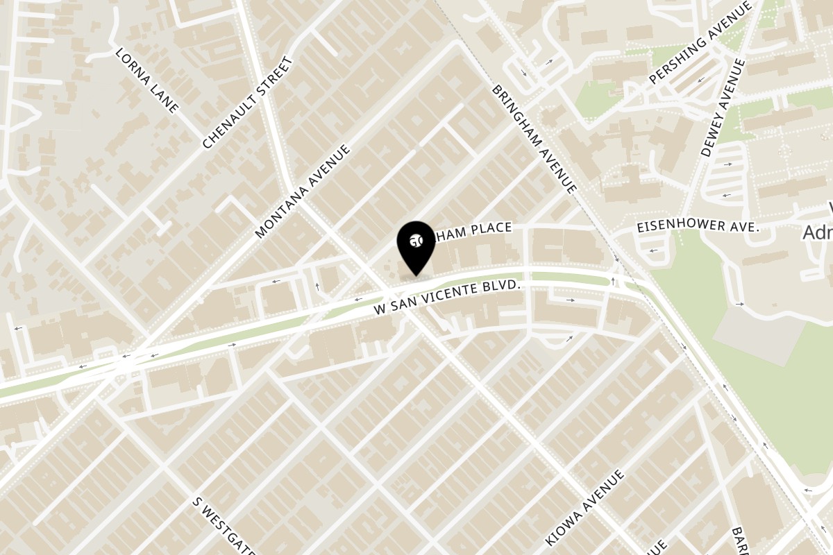 Map showing the location of Go Greek Yogurt Brentwood on 11677 San Vicente Blvd #117 in Los Angeles