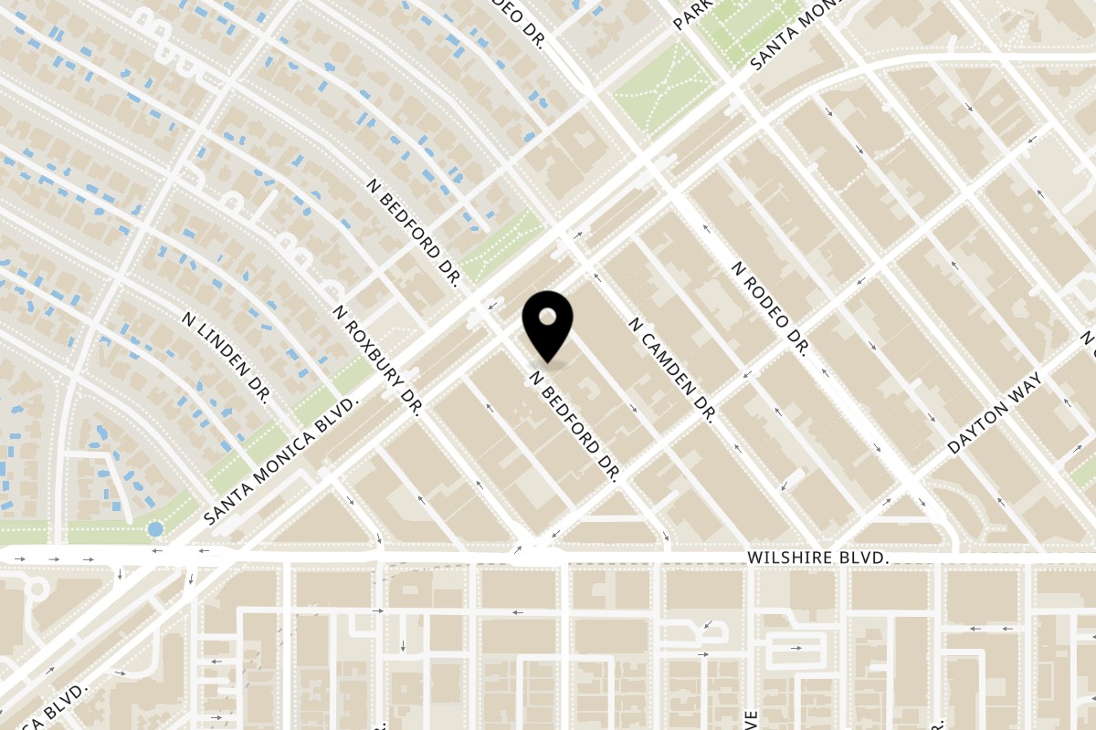 Map showing the location of Go Greek Yogurt beverly hills on 452 N Bedford Dr in Beverly Hills